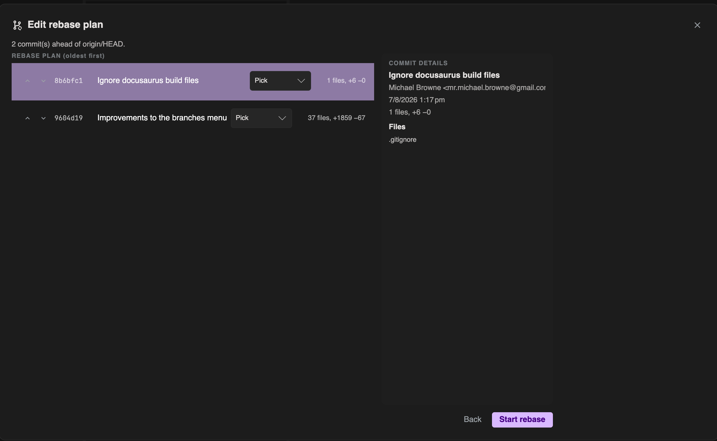 Rebase wizard