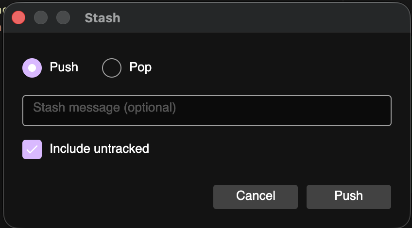 Stash dialog